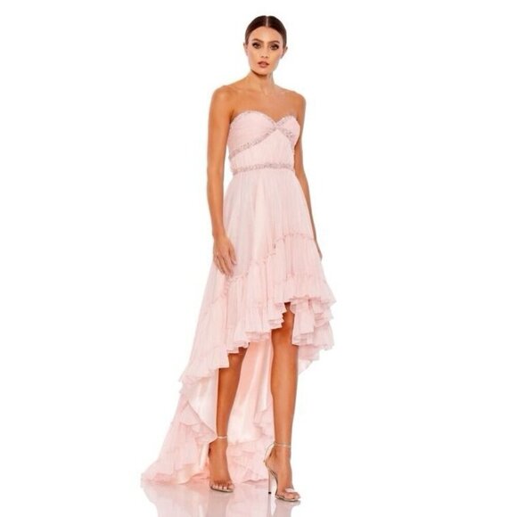 Mac Duggal Dresses & Skirts - Mac Duggal Blush Pink Strapless High-Low Ruffle Maxi Dress